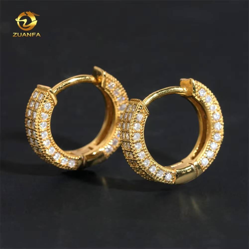 High-Quality 18K Gold-Plated Double Row Iced-Out Hip-Hop Silver Silicon Stone Hoop Earrings