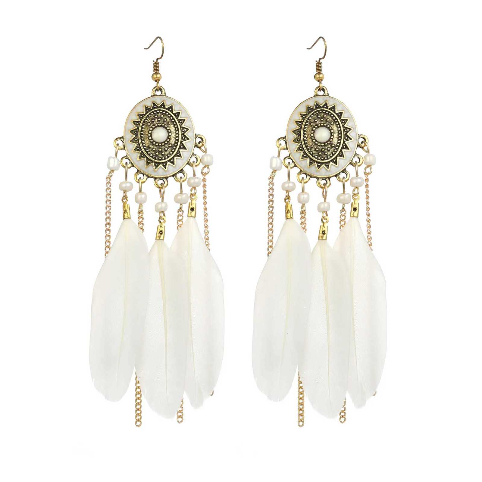 Vintage Ethnic Feather Tassel Earrings For Women Long Fringe Chain Drop Dangling Earrings Female Girls Jewelry Accessories Y250812