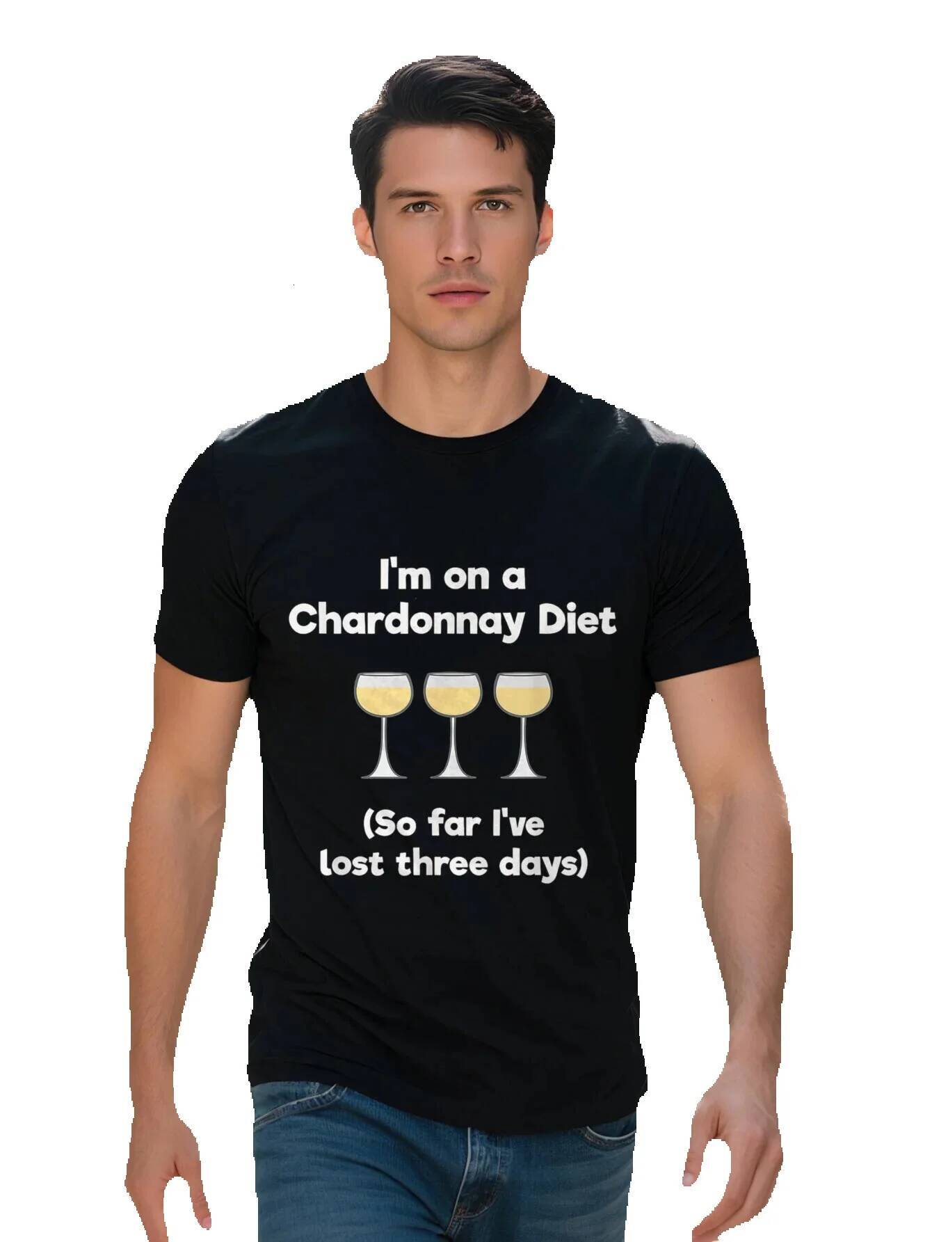 Funny Chardonnay Diet Humor T Shirt g Cotton Casual Short Sleeve Tee with Glass Graphic Regular Fit Round c2566