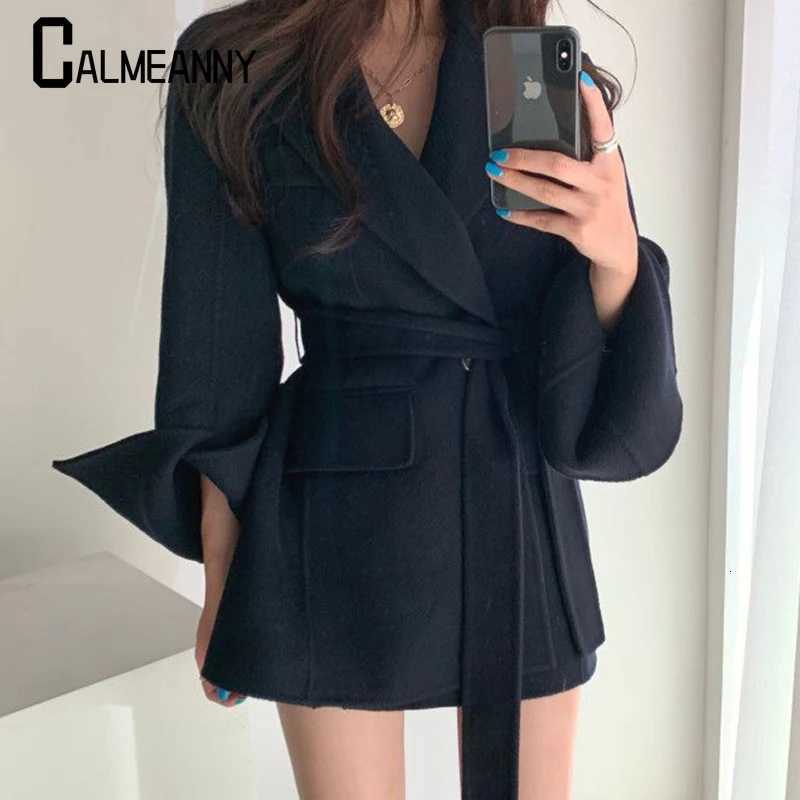 2023 Winter New Style Woolen Jacket Women Lace-up Chic Thick Blend Korean Edition Elegant Lapel Long Coats Ladies Office Trend Z250813