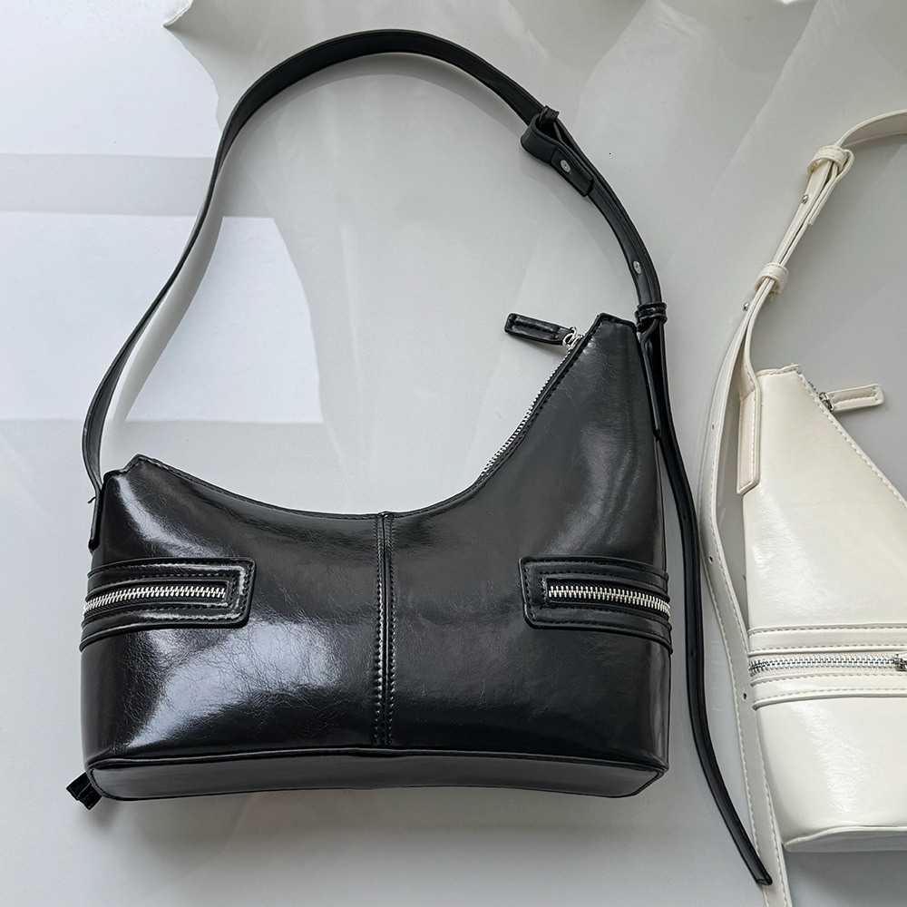 Korean Niche Versatile Asymmetric Underarm Dumpling for Women Trendy Cool Black Single Shoulder Handbag Crossbody Crescent Bag ddmymarket