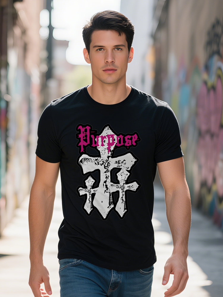 S Casual Crew Neck T-Shirt with Gothic Cross Purpose Print Lightweight Summer Tee Perfect Gift for Men