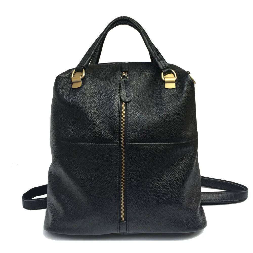 Women's High Quality First Layer Leather Soft Fashion Large Capacity Casual Backpack