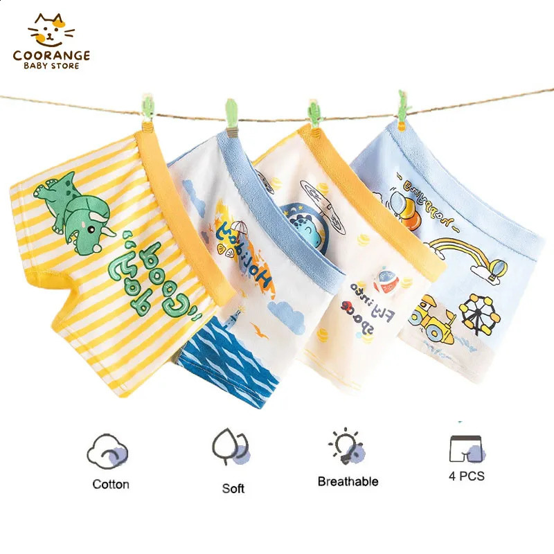 4Pack Boy Boxer Briefs Cotton Breathable Cozy and Comfy Kids Boxers Dinosaur Waves Car Patterns Children Underwear Aged 314 250812
