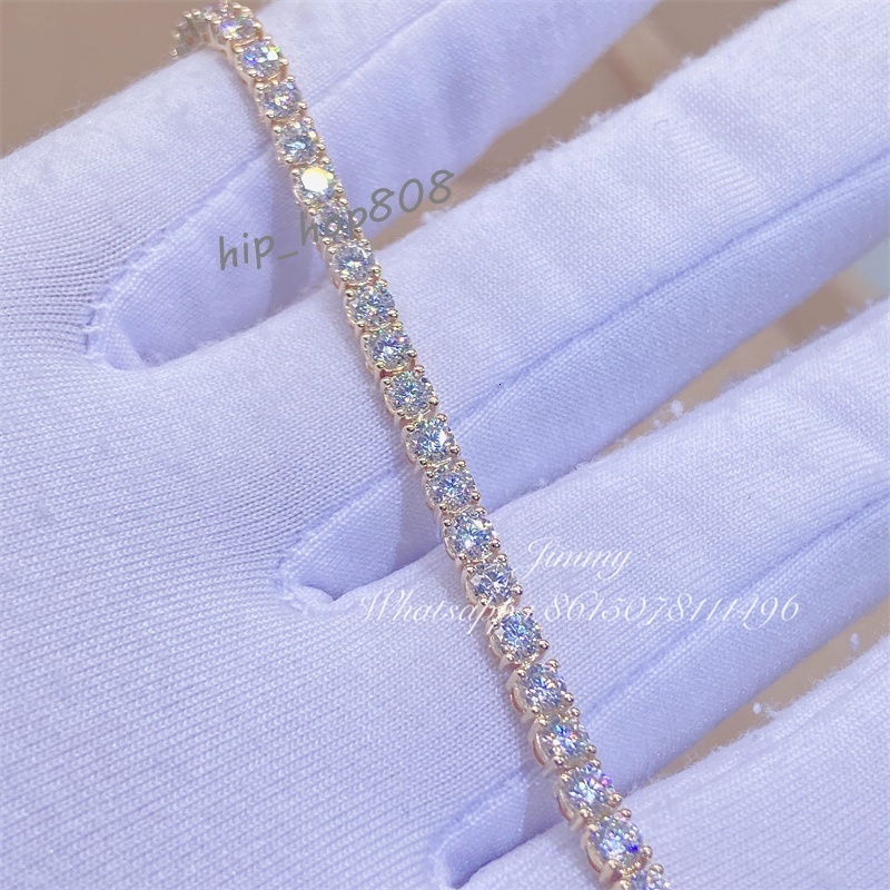 Wholesale Hip Hop Jewelry 10K Real Yellow White Rose Gold VVS Moissanite Diamond Iced Out Custom Tennis Bracelets