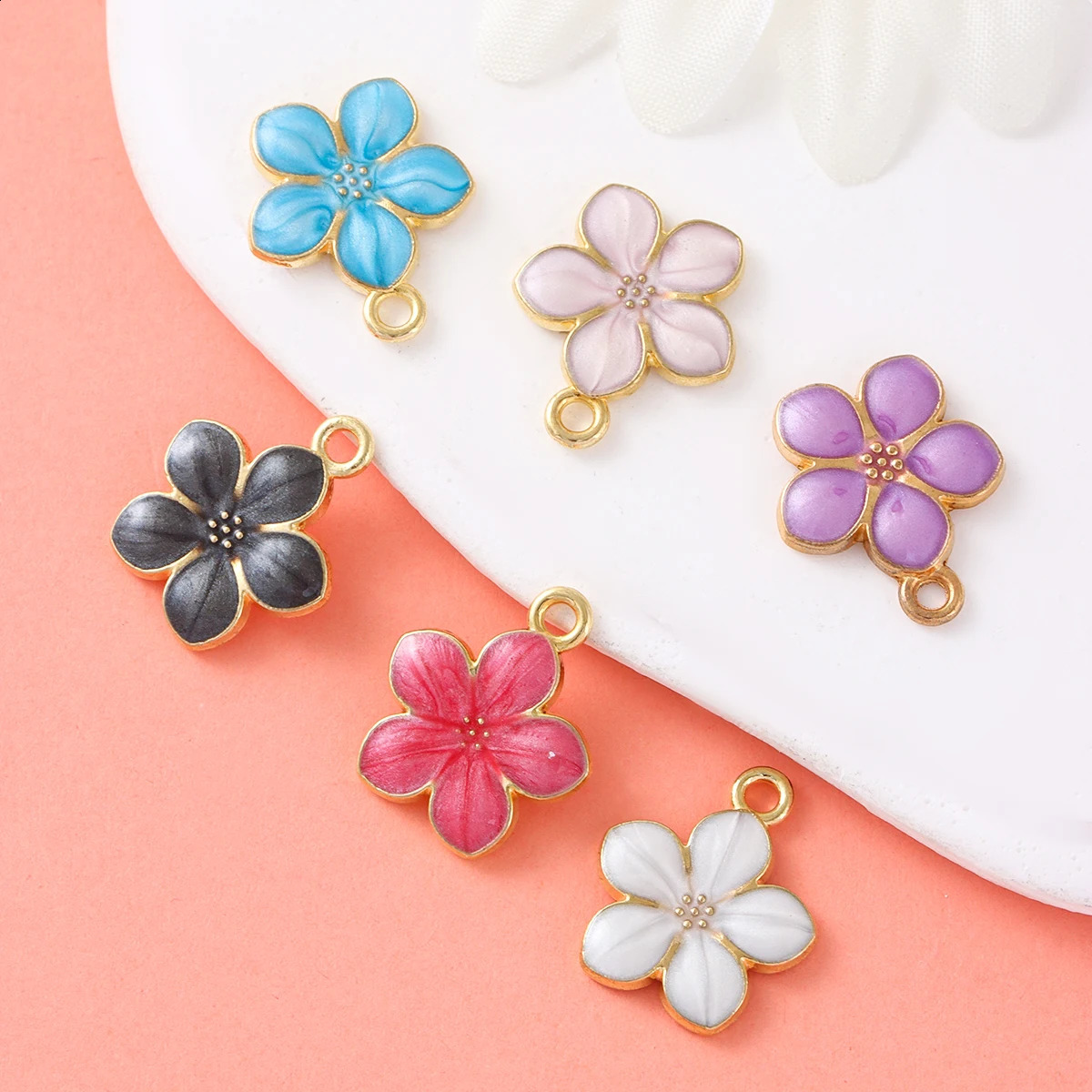 20pcs randomly mixed alloy enamel pendant cherry blossom shaped jewelry making loose bead earrings necklace keychain jewel 250807