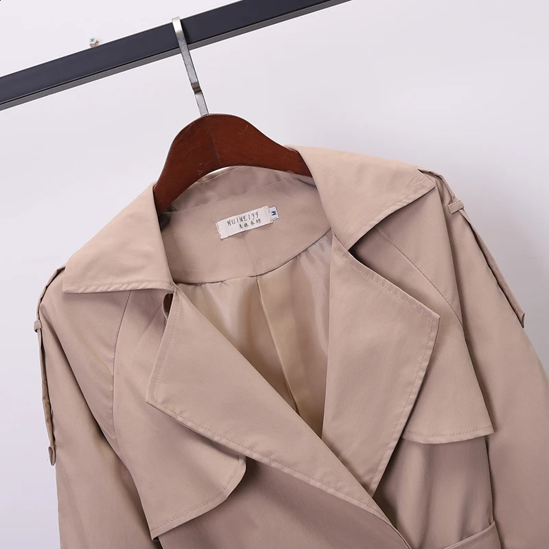 Khaki Doublebreasted Womens Windbreaker SpringSummer Korean Slim Turn down collar Ladies Outwear Plus Size Casual Trench Coat 250805