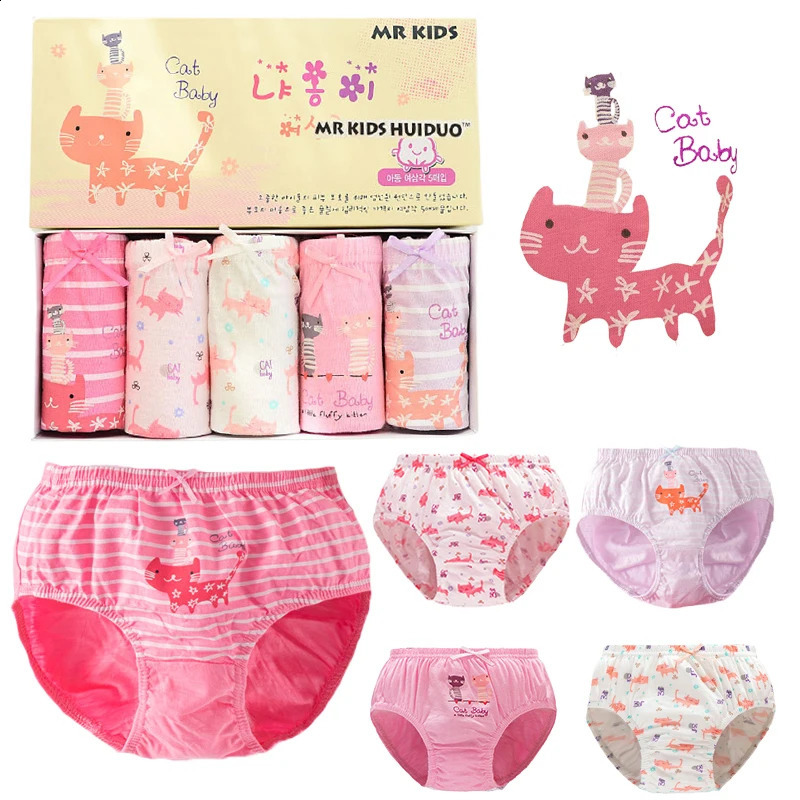 3PcsLot Children Triangle Underwear High Quality Cotton Washable Girls Briefs Cute Cat Cartoon Kids Panties For Girl 314 Years 250812