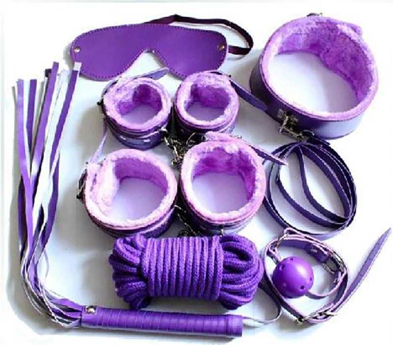 8Pcs/Set Sex Sensation Play Bondage Kit Slave Adult Games Couples Erotic Toys Hand Cuffs Foot Whip Rope Blindfold Collar Leash XJ250813