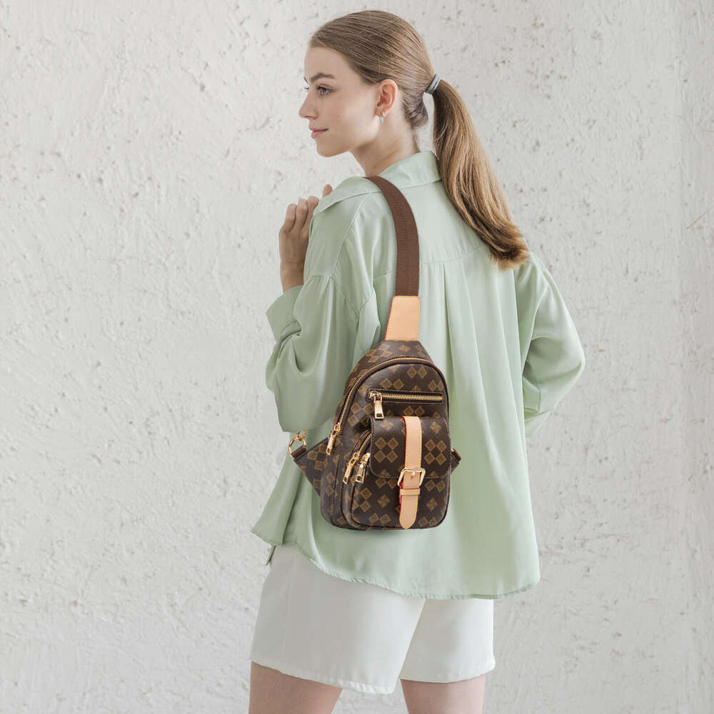 Lacel Urwebin Womens shoulder bag Green Checkered Pattern Sling Bag Multi - Pocket Large Capacity Adjustable Strap Stylish Chest Bag for Daily Travel 