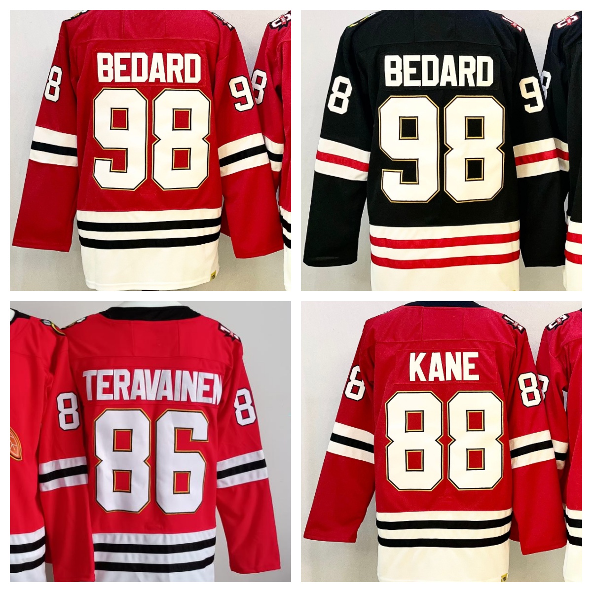 Bedard 98 Teravainen 86 Kane 88 Hockey Jerseys 100th Patch Red And Black Color S-XXXL Stitched Men Jersey Fanatic