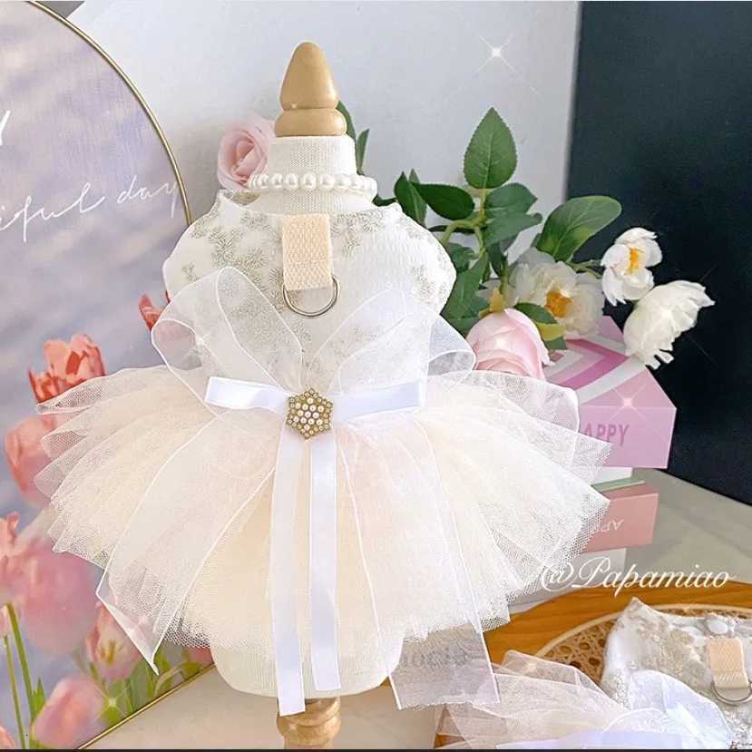 Princess Dog Wedding Dress Cat Tutu Skirt with D-ring Leash Hole Dog Clothes for Small Dogs Chihuahua Poodle XJ250813