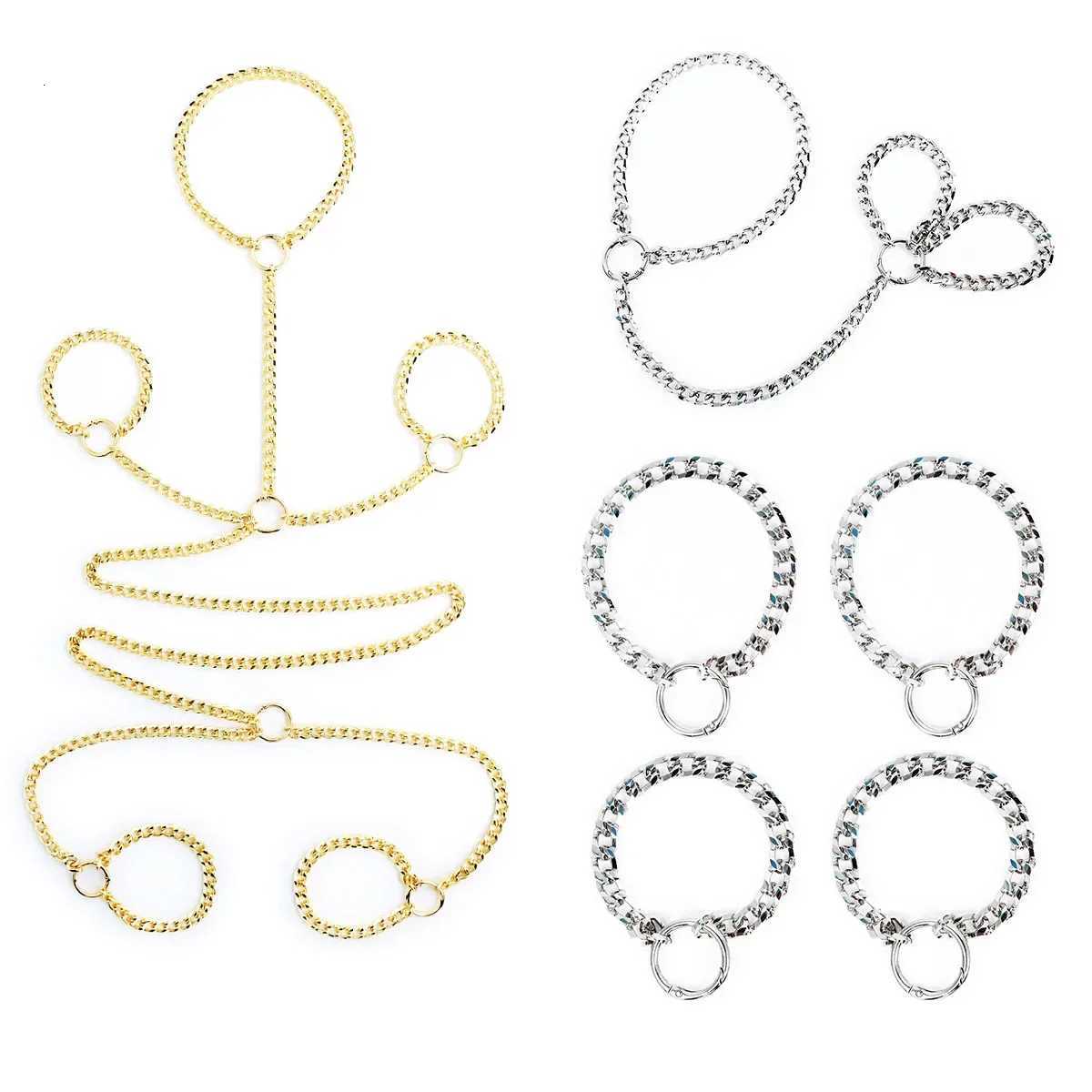 Stainless Steel Detachable Buckle Chain Neck Collar Handcuffs Wrist Ankle Cuffs Adult Slave BDSM Bondage Sex Toys for Women MenXJ250813
