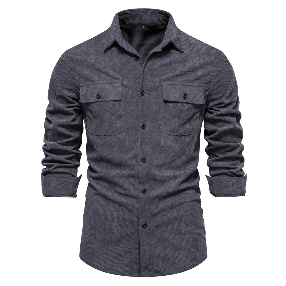 Trendy men's long-sleeved shirt, corduroy shirt men's fashionable slimming casual and versatile trendy men's styl European size: S-2XL