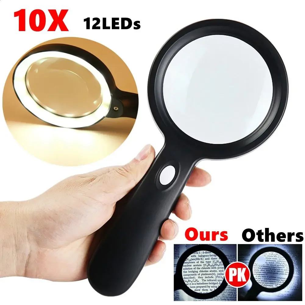 45X LED Magnifier Handheld w 123 LEDs Light Magnifying Glass Portable for Elder Reading Bookspaper Jewelry Loupe 250804