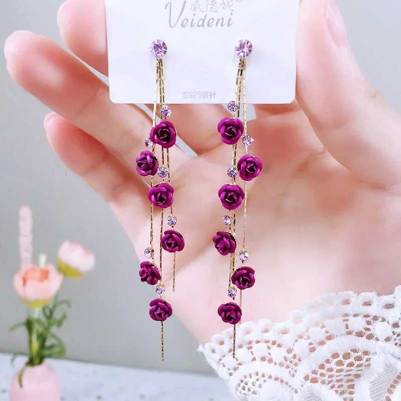 New Fashion Red Purple Rose Flower Dangle Earrings Delicate Rose Flowers Earrings for Women Weddings Engagement Party Jewelry Y250812
