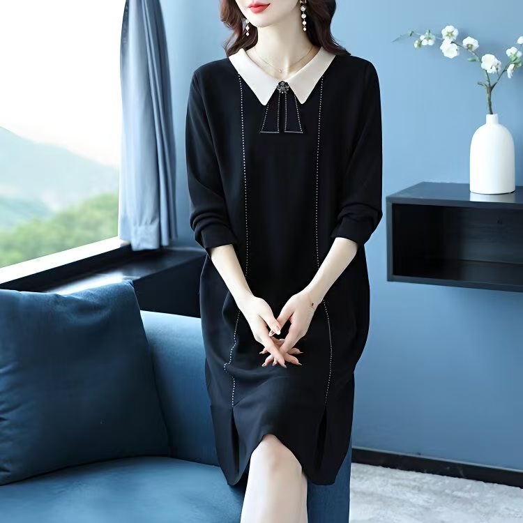 plus size women's new long sleeve high waist printed banquet dress mid-length skirt D02485