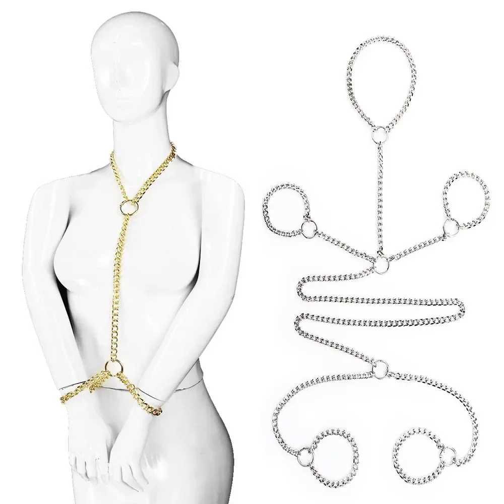 Stainless Steel Detachable Buckle Chain Neck Collar Handcuffs Wrist Ankle Cuffs Adult Slave BDSM Bondage Sex Toys for Women MenXJ250813