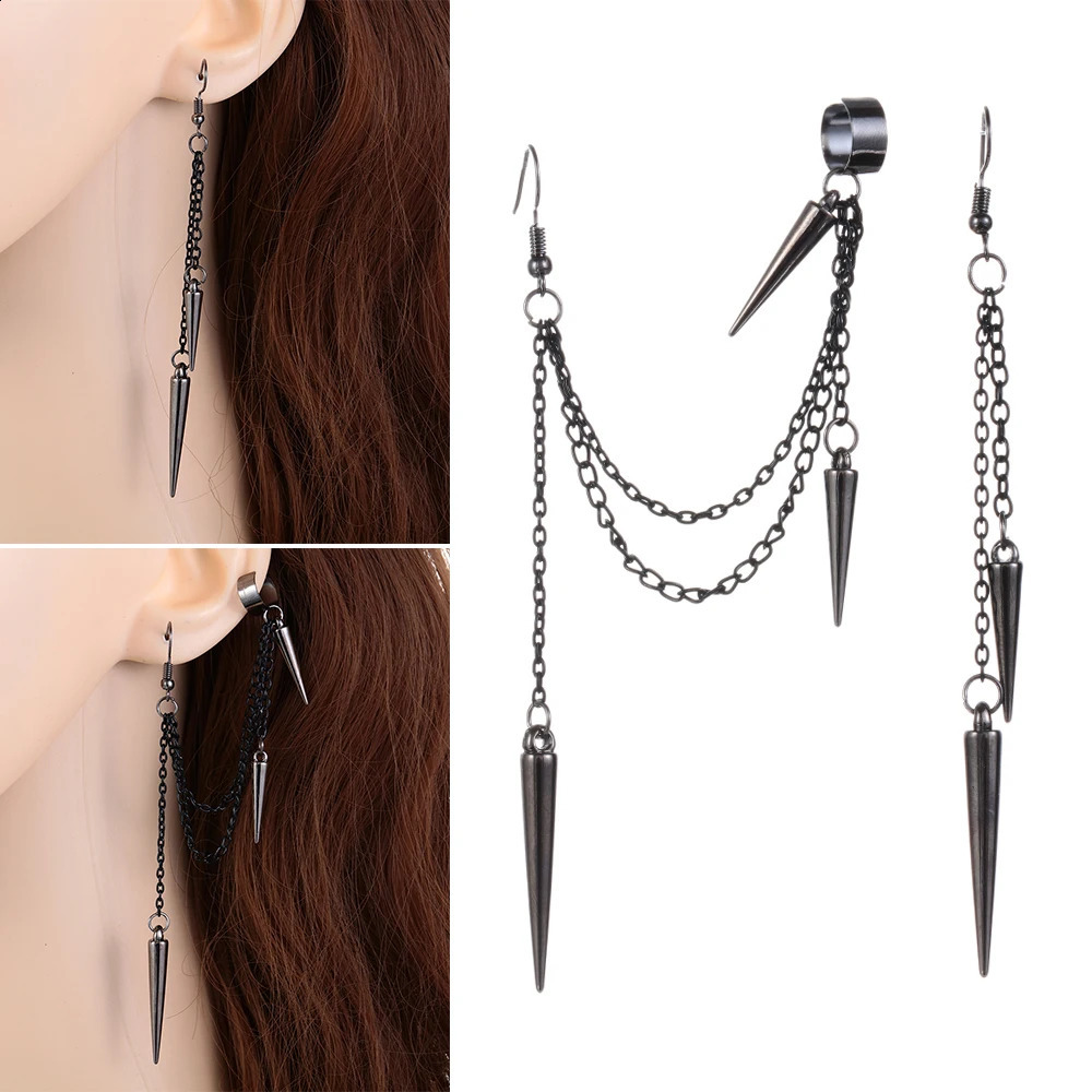 Men Retro Black Tassel Chain Long Earrings Punk Earrings Hiphop Rivet Earrings For Women Gothic Party Jewelry Pendientes 250812