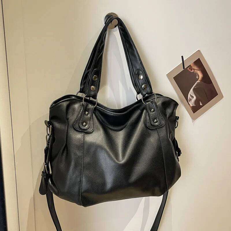 Capacity Black Shoulder Bags For Women Large Shopper Solid Color Soft Leather Crossbody Handbag Lady Travel Tote Bag