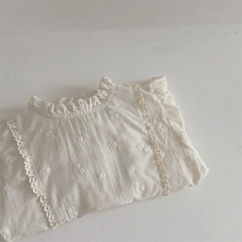 Spring Autumn Infant Clothes Long Sleeve Tshirt For Girls born Baby Kids Lace Stand Collar Embroidery Shirt Outfit 250812
