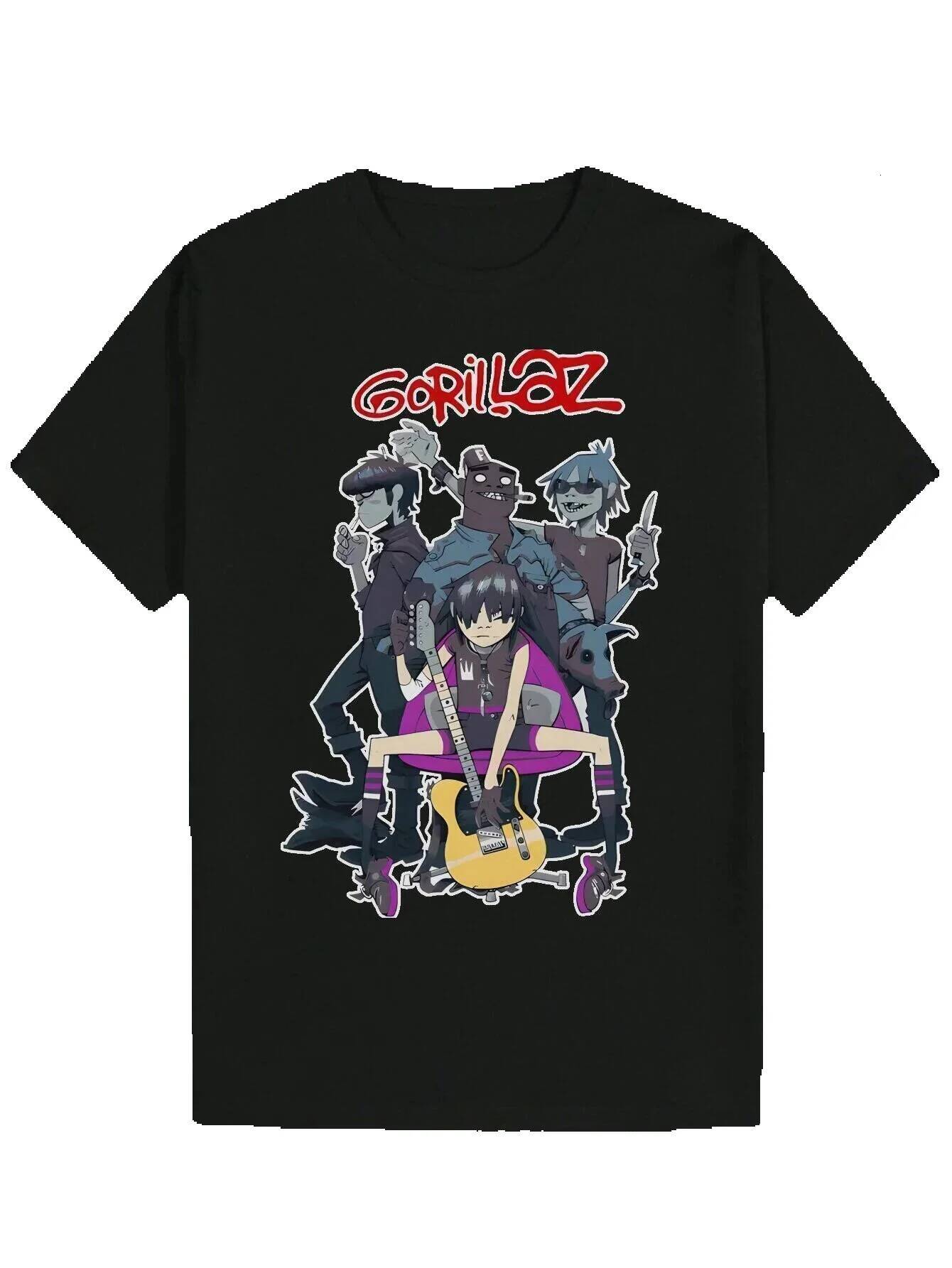 Men's Summer Pattern T-Shirt - Black Gorilla Band Character Print, Lightweight Polyester Crew Neck T-Shirt, Suitable for Music Fans and Casual We