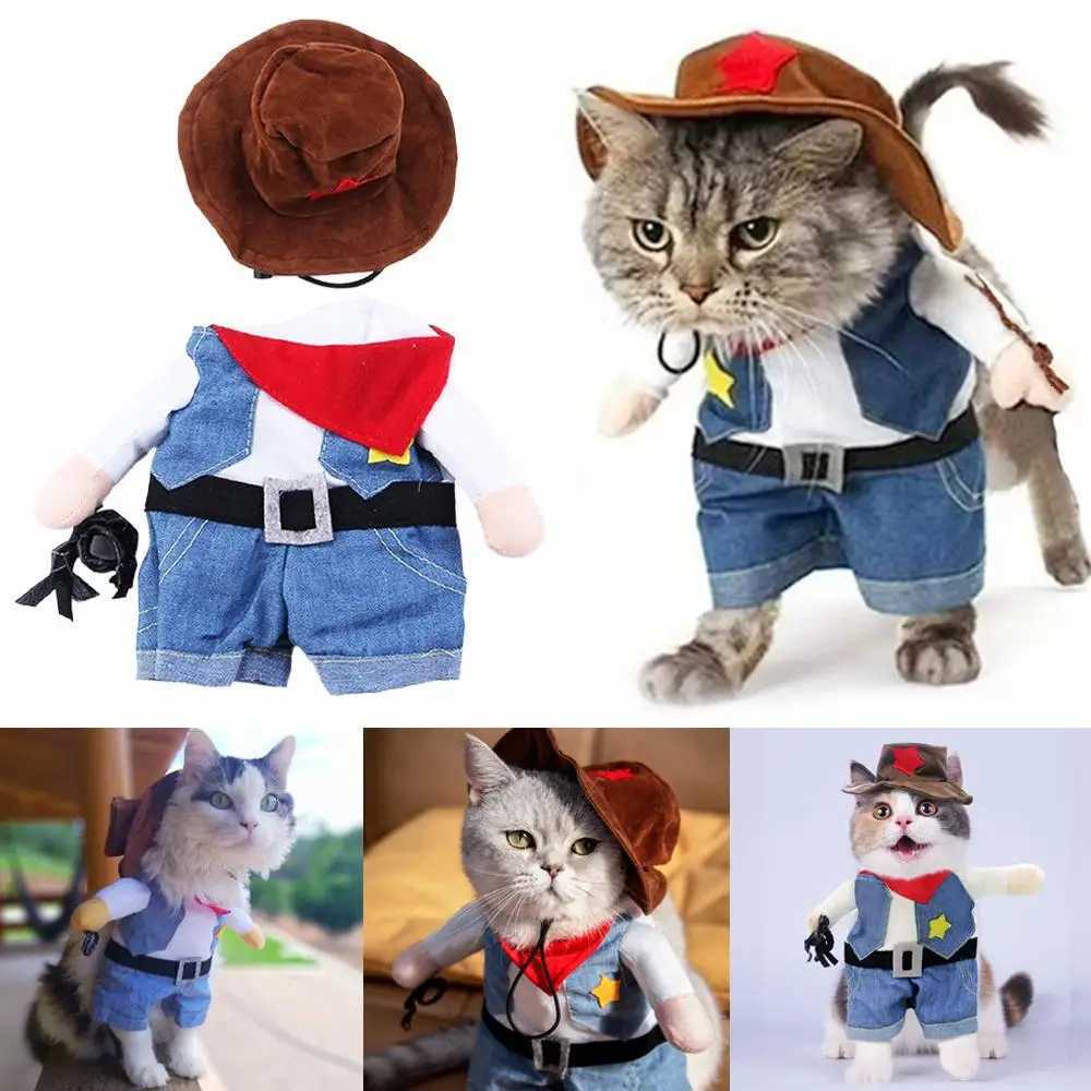 Halloween Dog Cat Costumes Western Cowboy Uniform with Hat Funny Pet Cowboy Outfit Funny Costume Clothing for Cats Small Dogs A4W6 XJ250813