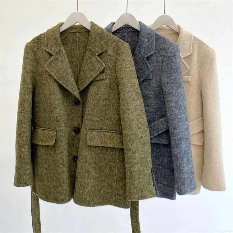 Double Sided Cashmere Coat Womens Short Suit Alpaca Wool Coats Winter Women Korean Single Breasted Waistband Woolen Coat Z250813