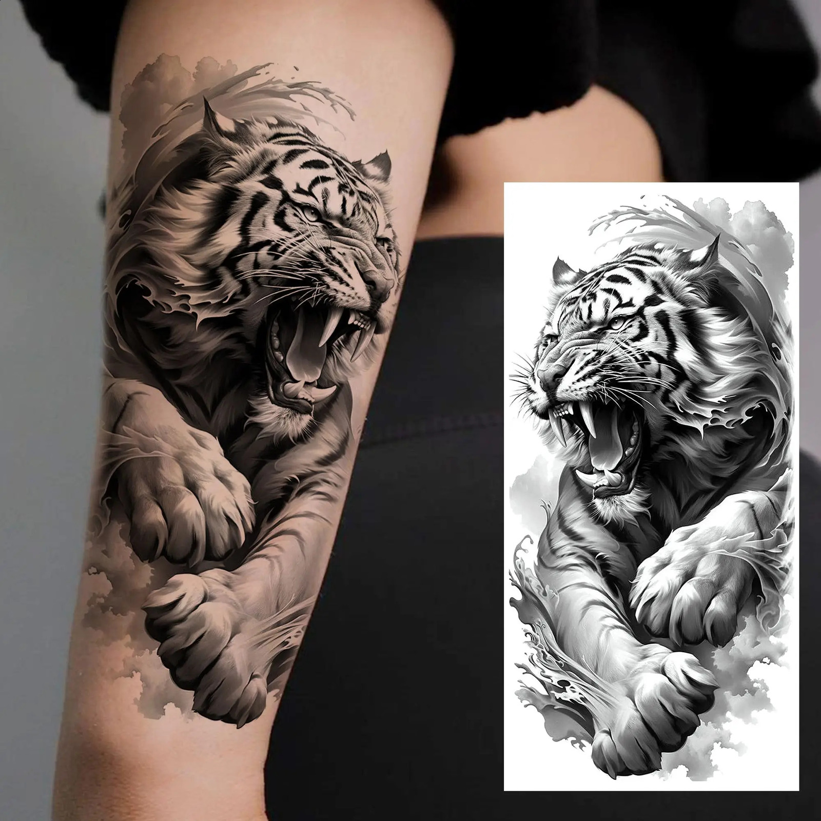 1 Sheet Fierce Tiger Lion Dragon Temporary Tattoos For Men Women Waterproof Wolf Skull Tatoos Long Lasting Tattoo Stickers 250809