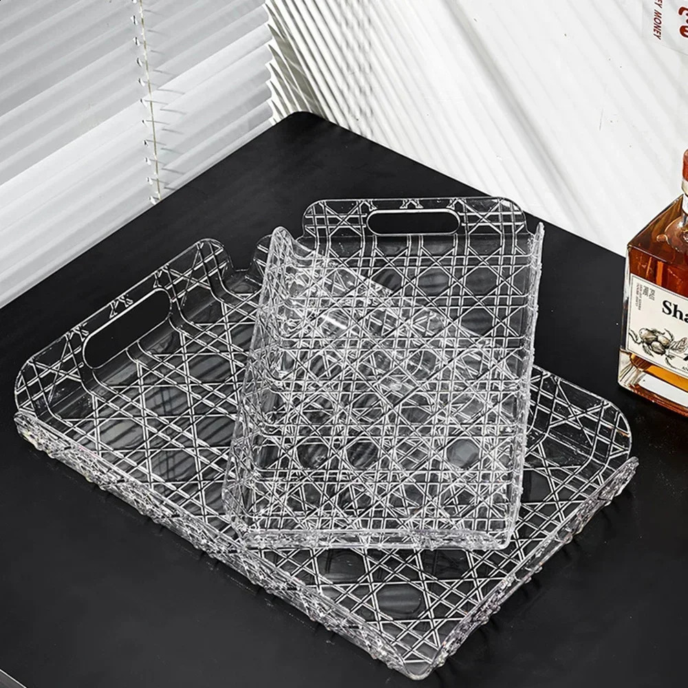 Light Plaid Pattern Acrylic Tray Cosmetics Storage Tray Water Cup Storage el Apartment Storage Tray Home Decoration 250812