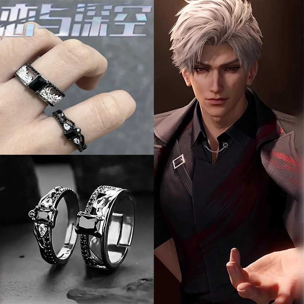 Game Love and Deep Space Sylus Rings Cosplay Black Gemstone Couple Ring Alloy Adjustable Jewelry Accessories Christmas Gift W250812