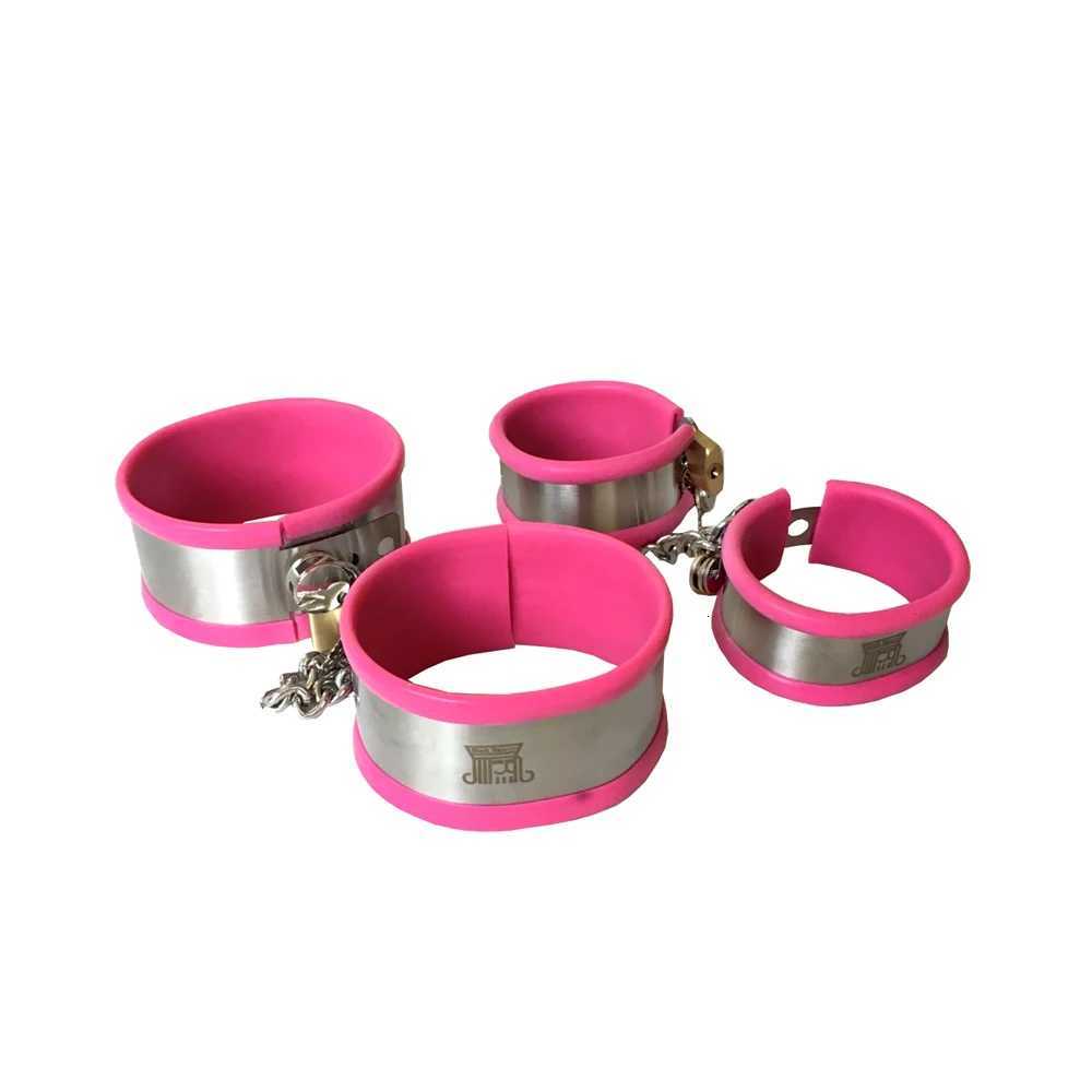 3 Colors Silicone Handcuffs for Sex Fetish Bondage Stainless Steel Hand Cuffs Adult Game Sex Toys for Women and Men XJ250813