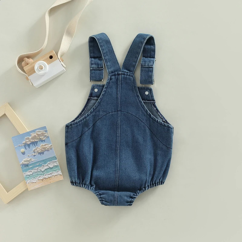 Summer Clothes Toddler Baby Denim Romper Infant Girls Boys Sleeveless Solid Button Closure Bodysuit Jumpsuit Overall 250812
