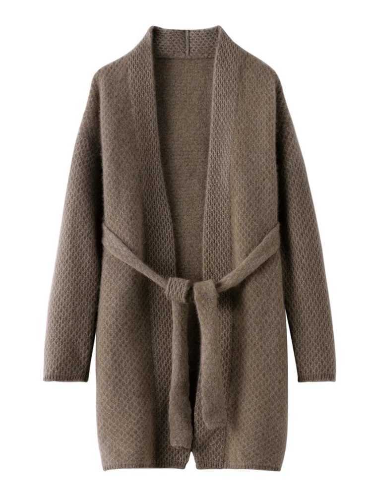 2024 New Women 100% Merino Wool Cardigan Sweater Loose Soft Cashmere Knitwear Coat Autumn Winter Thick Fashion Female Long Coat Z250813