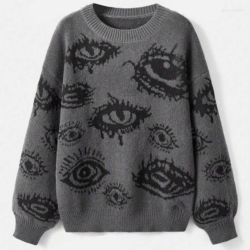 Men's Sweaters Y2K Eyes Crochet Knitted Mens Vintage Crew Neck Long Sleeve Knit Jumper Top Men Spring Autumn Casual Loose Sweater Male