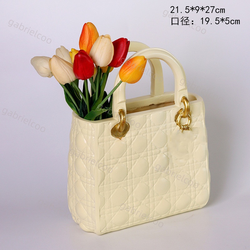 Designer bag shape vase Frosted Metallic Spot Decor home tabletop decoration vase personalized solid color chain bag vase