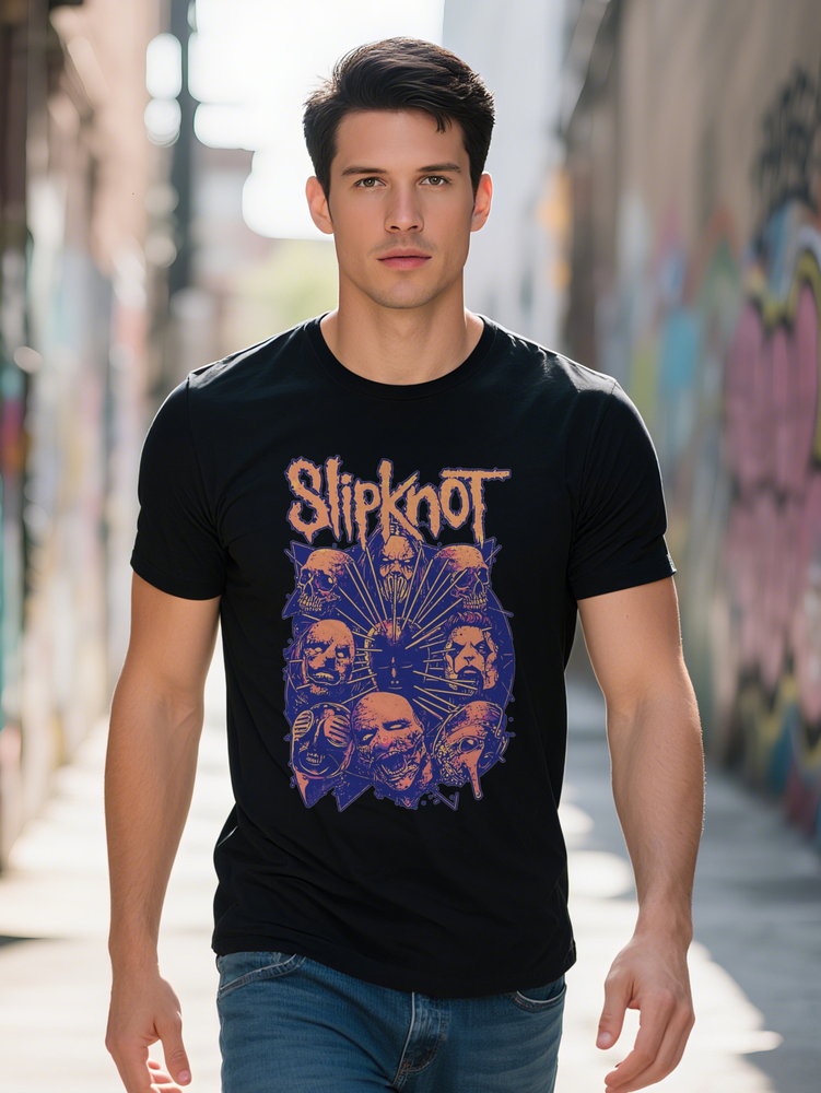 Men S Casual Crew Neck T-Shirt with Skull Portrait Print, Slight Stretch, Regular Fit, Summer Wear,