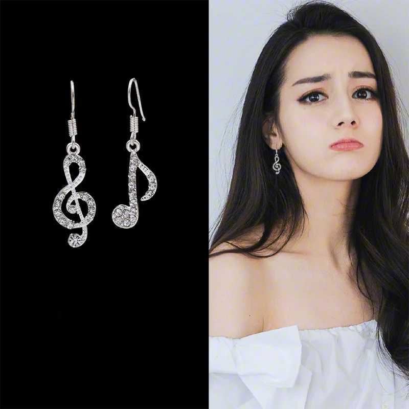 Asymmetric Personality Trendy Music Notes Ear Hook Crystal Silver Color Rhinestone Earring Women Accessory Lady Dangle Earrings Y250812