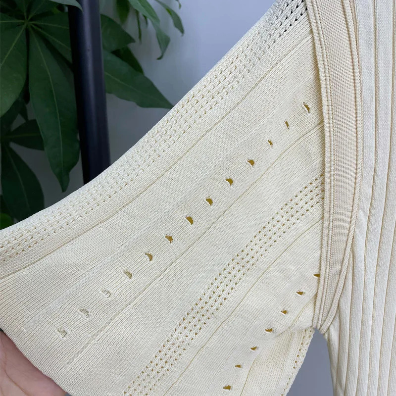 Summer Spring French Elegant Fragrance High-end Slimming Knitted Mermaid Dress Hollow Slimming Fish Tail Knit Dress 250806