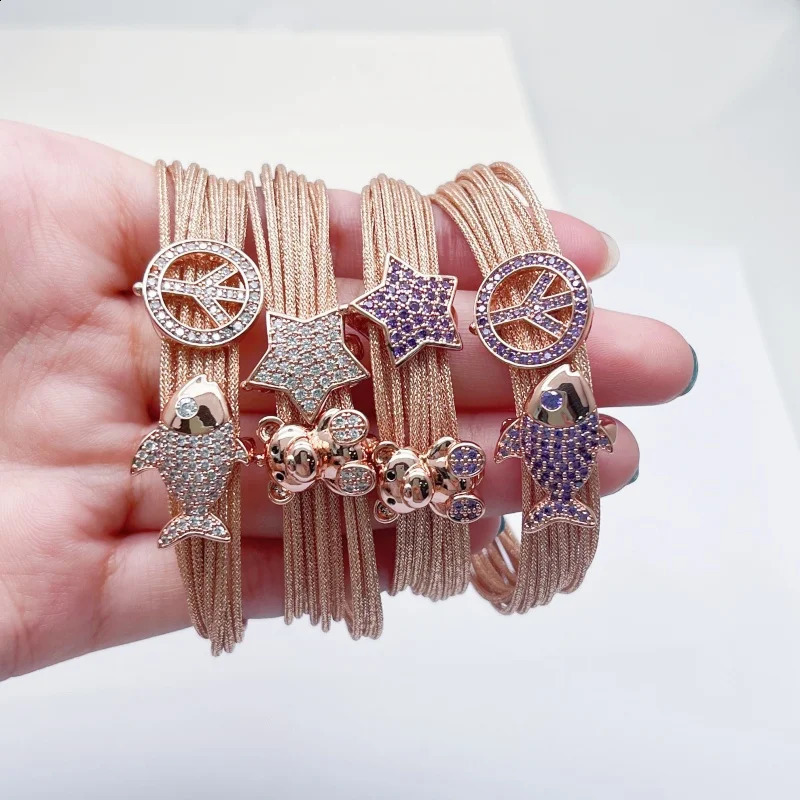 Fashion Womens Multilayer Chain Link Bracelet Woven Rope Bangle with Magnetic Clasp Metal Thread n Bear Fish Charm Jewelry 250812