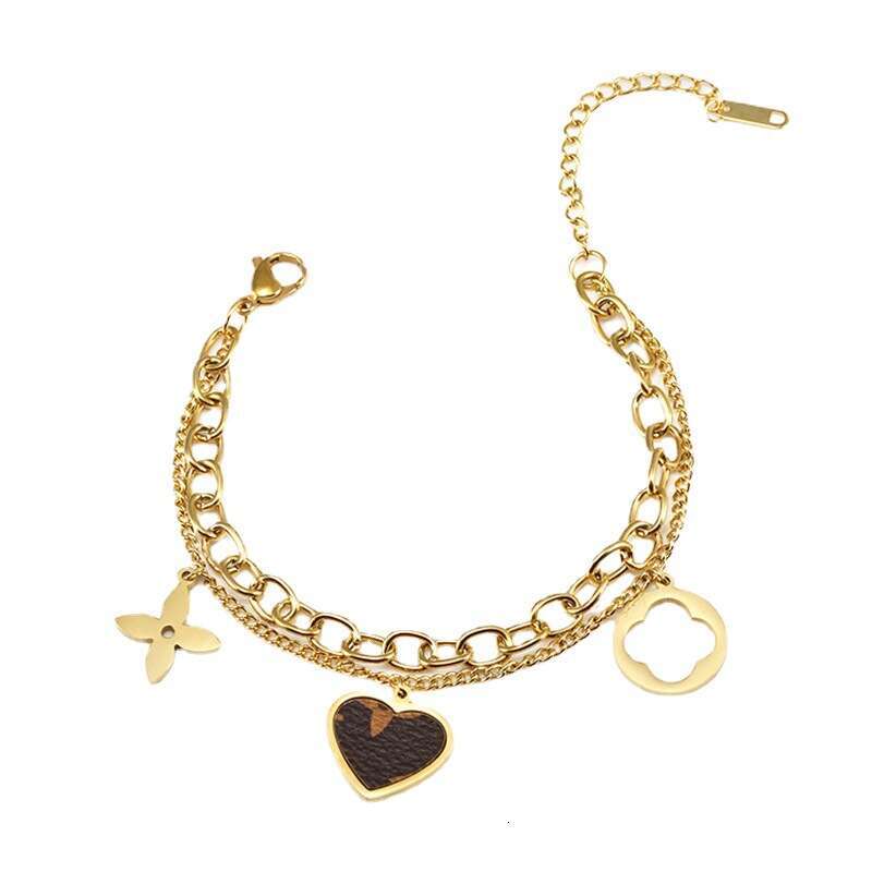 DHcollection Heart Mouse Stainless Bracelet Fashion Double Layer Chain Leather Titanium Steel Bangle
