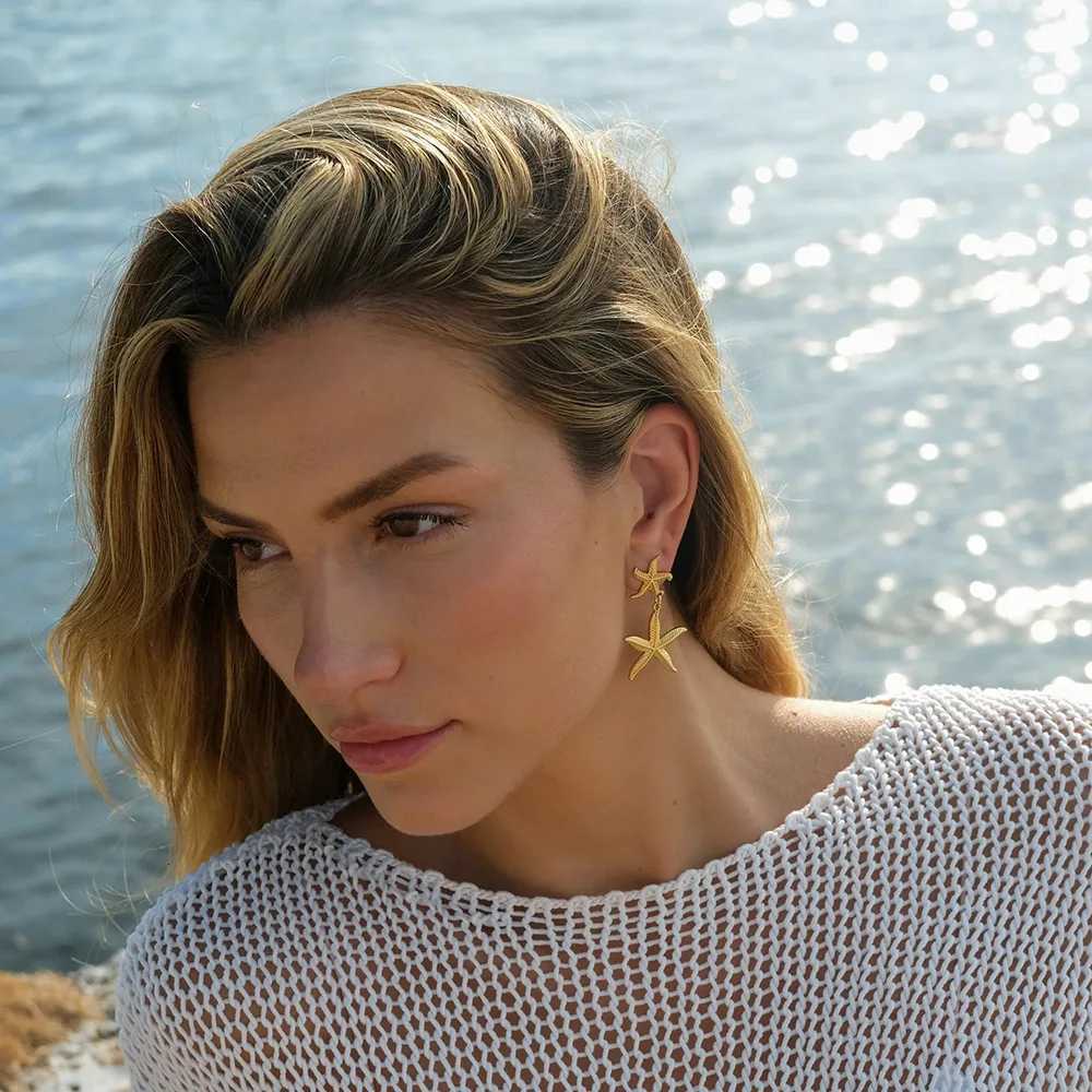 Stainless Steel Ocean Layered Starfish Drop Earrings For Women Trend Beach Girls Ear Buckle Summer Holiday Jewelry Party Gift Y250812