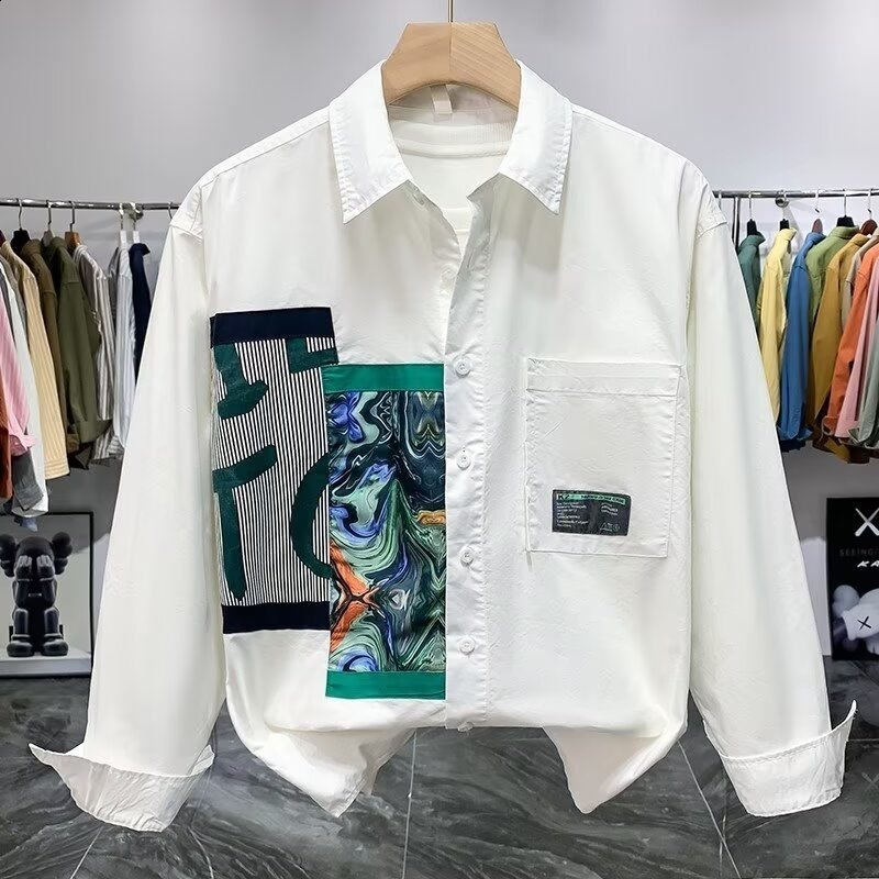 Niche Design High-End Trendy Brand Color-Block Patchwork Shirt Jacket Men Loose Fit Autumn New Casual Long Sleeve Shirt Men240802