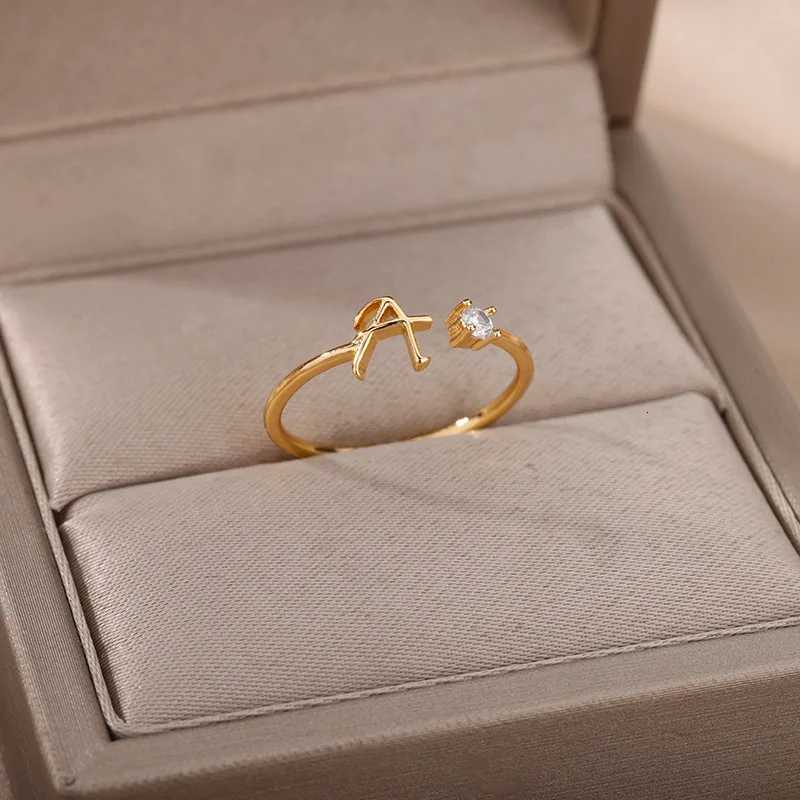 2025 Trend Gold Color Couple Jewelry Accessories Gift A-Z Initial Rings for Women Open Adjustable Stainless Steel Wedding Ring W250812