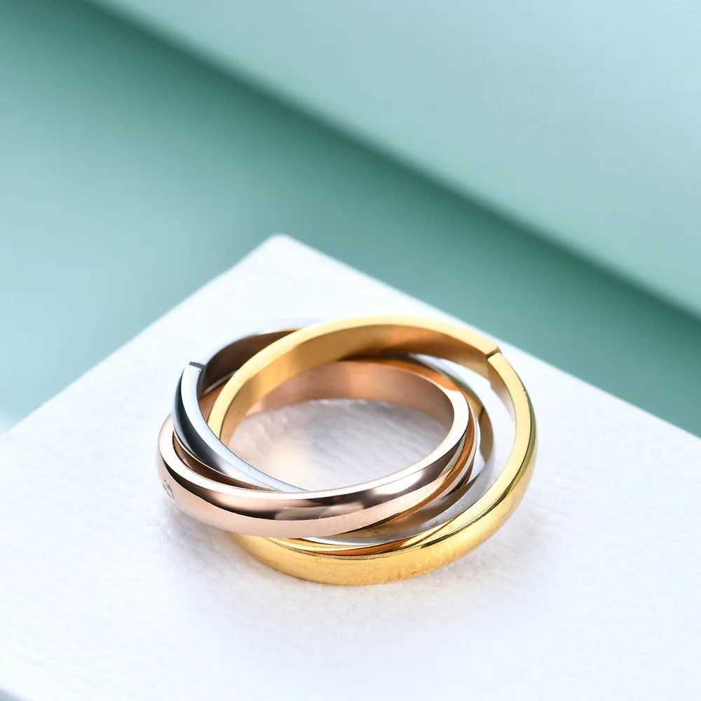 6-9 US Size Stainless Steel Three Circle Ring for Women Girl Finger Jewelry Accessories Anti-fading Waterproof W250812