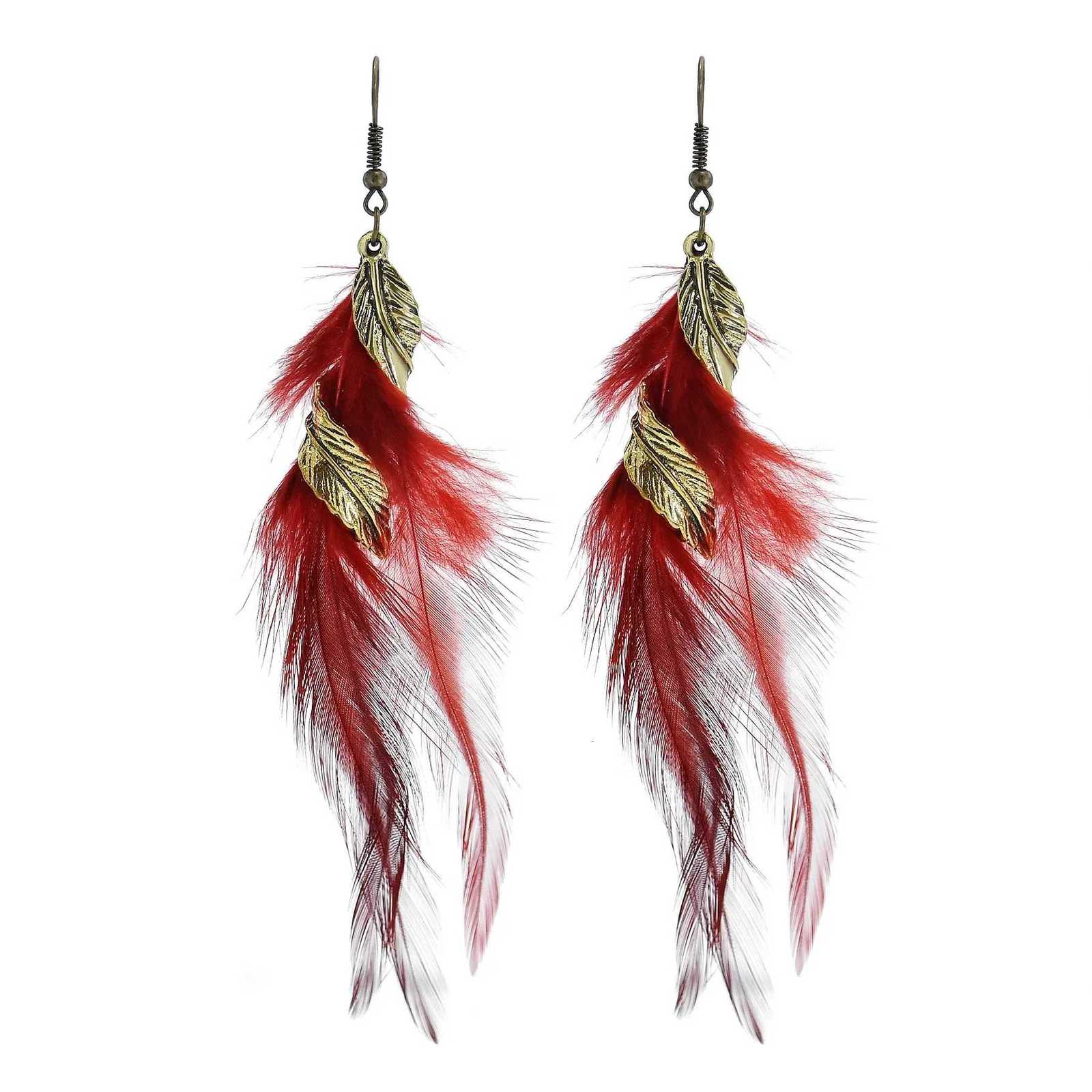 Ethnic Boho Feather Drop Dangle Earrings for Women Female Fringed Long Tassel Hanging Earrings Brincos Indian Turkish Jewelry Y250812