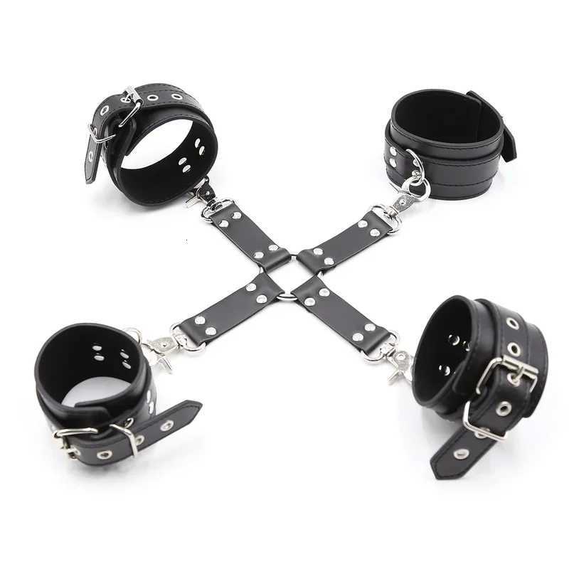PU Leather Bondage Hog Tie Handcuffs Ankle Leg Cuffs Cross Hook Strap Restraint Erotic Sex Toys For Couples Adult Fun Games XJ250813