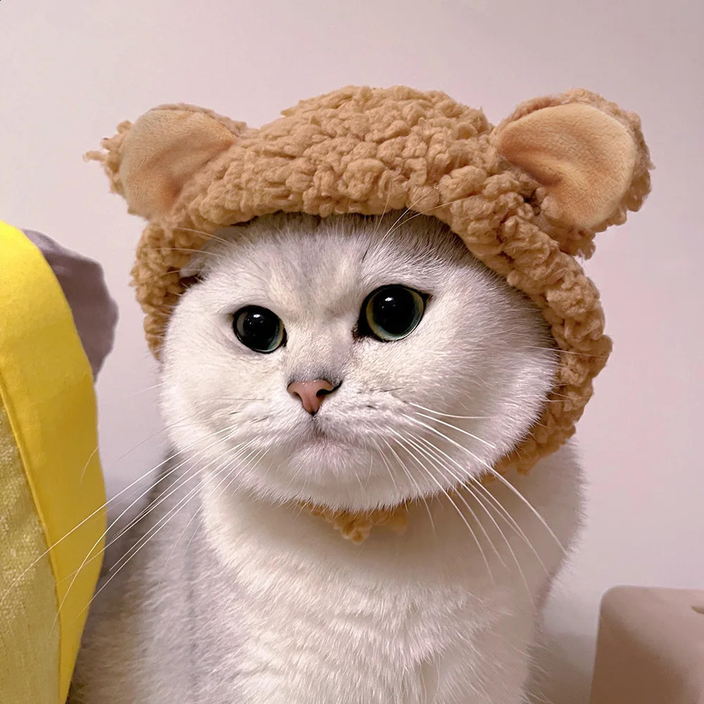 Cute Bear Shaped Hat For Cat Christmas Protective Pet Dogs Cosplay Head Wear Winter Warm Costume Accessories Cat Supplies 250813