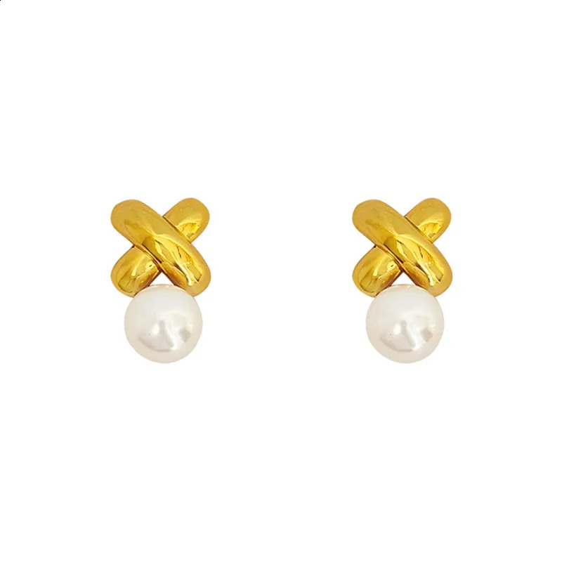 Arrival Stud Earrings Fashion Water Drop Simulated-pearl Vintage Cross Pearl Earrings Simple Light Jewelry 250812