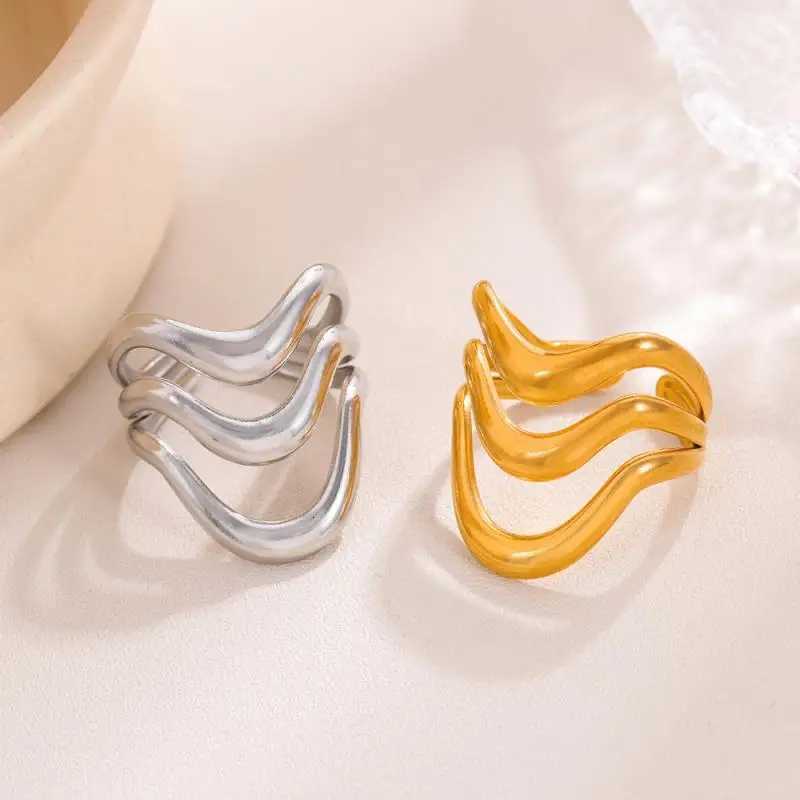 Stainless Steel Silver Color Rings for Women Punk Geometric Metal Irregular Chain Open Rings Hip Hop Simple Jewelry Accessories W250812